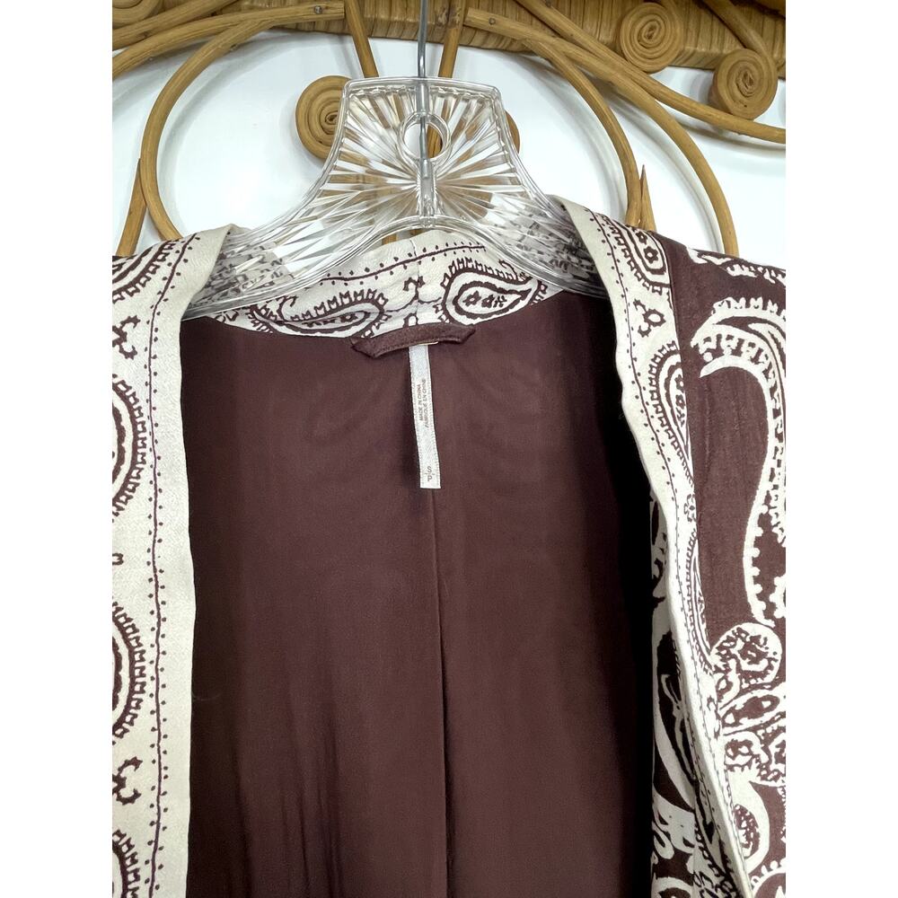 Free People Brown Bandana Printed Longline Satin Topper Cardigan - Picture 5 of 8